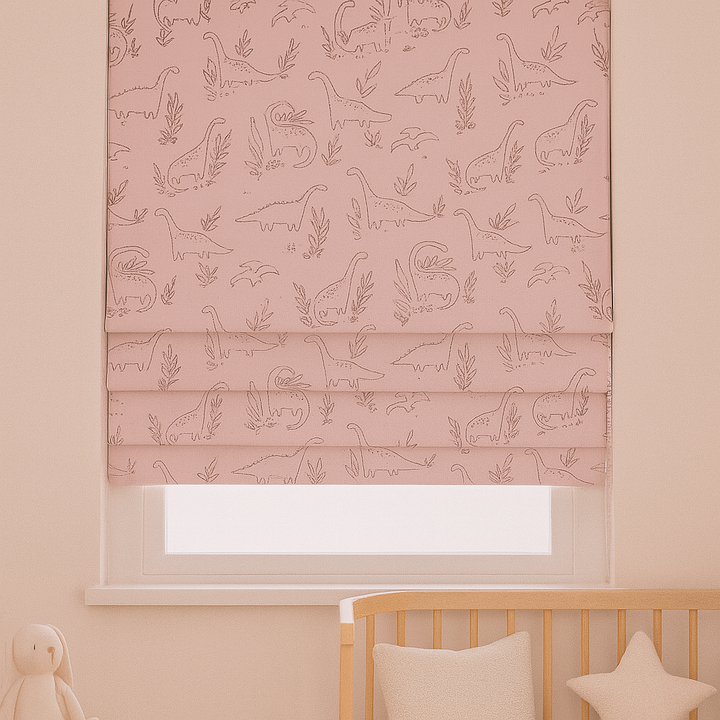 Custom Dinosaur Sketch Linen Roman Blinds for Kids & Nursery – Made-to-Measure | Blackout or Light-Filtering