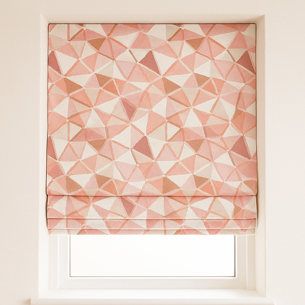 Custom Geometric Mosaic Linen Roman Blinds for Kids & Nursery – Made-to-Measure UK | Blackout or Light-Filtering