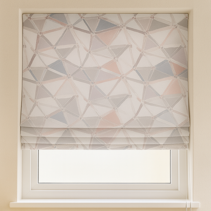 Custom Geometric Mosaic Linen Roman Blinds for Kids & Nursery – Made-to-Measure UK | Blackout or Light-Filtering