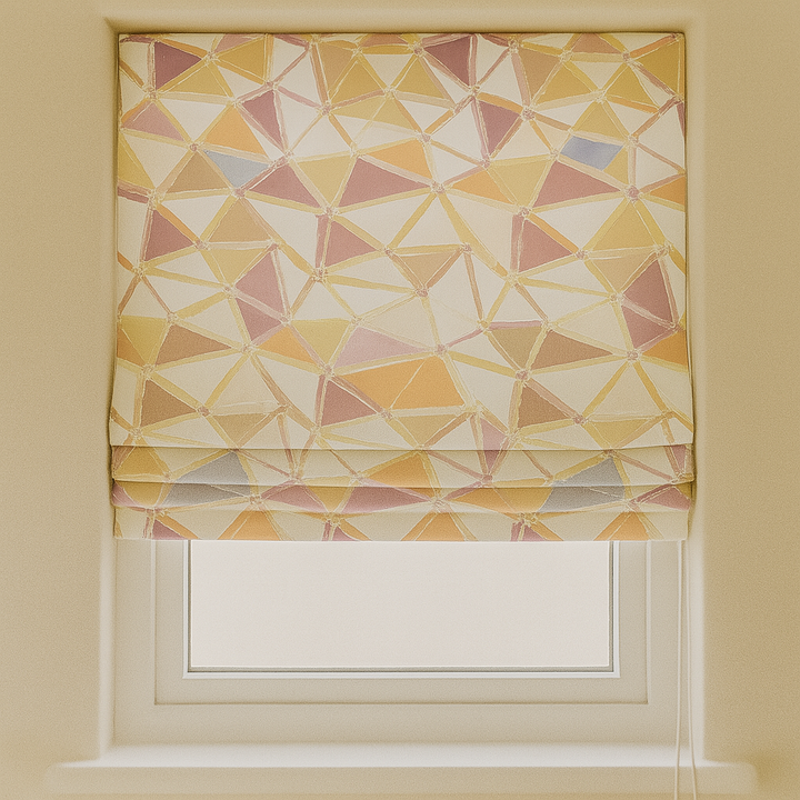 Custom Geometric Mosaic Linen Roman Blinds for Kids & Nursery – Made-to-Measure UK | Blackout or Light-Filtering