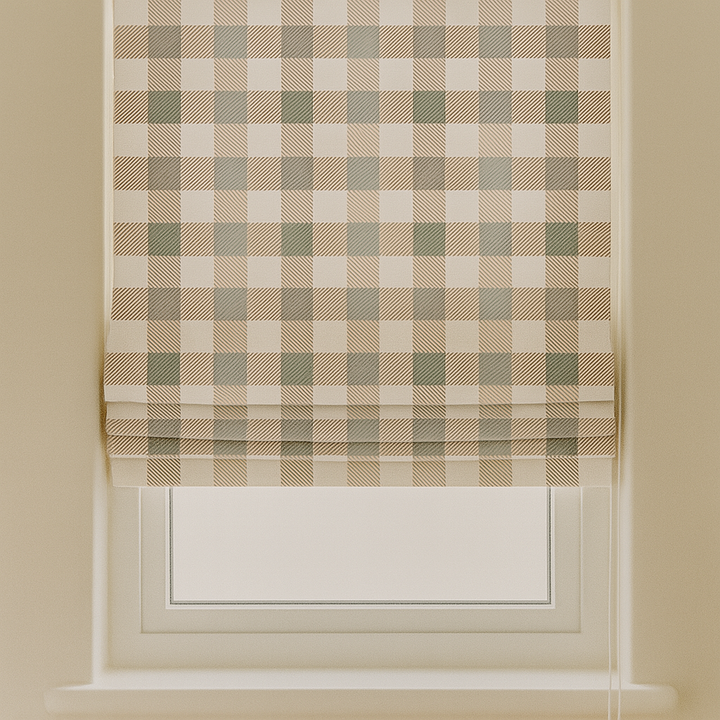 Custom Pastel Plaid Linen Roman Blinds for Kids & Nursery – Gingham Check Pattern – Made-to-Measure UK | Blackout or Light-Filtering
