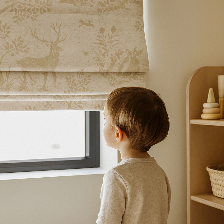 Woodland Animals Pure Linen Roman Blind for Kids Room or Nursery – Custom Size – Light Filtering or Blackout Liner – Handmade