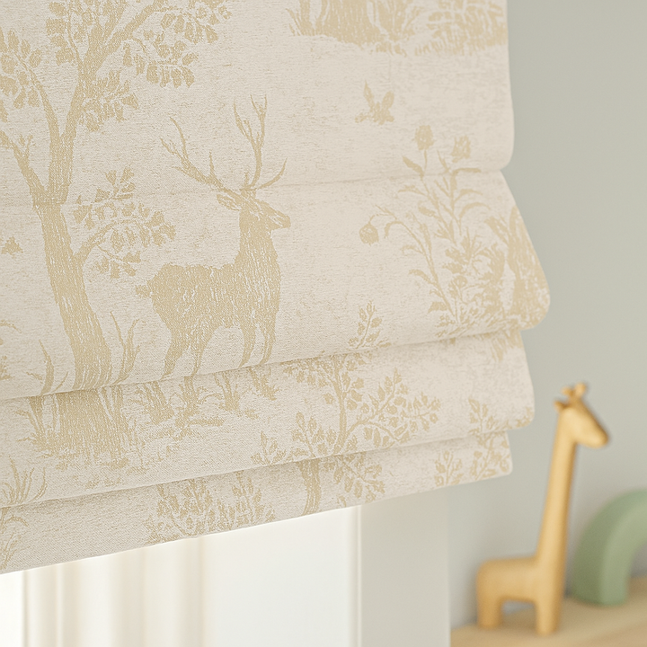 Woodland Animals Pure Linen Roman Blind for Kids Room or Nursery – Custom Size – Light Filtering or Blackout Liner – Handmade