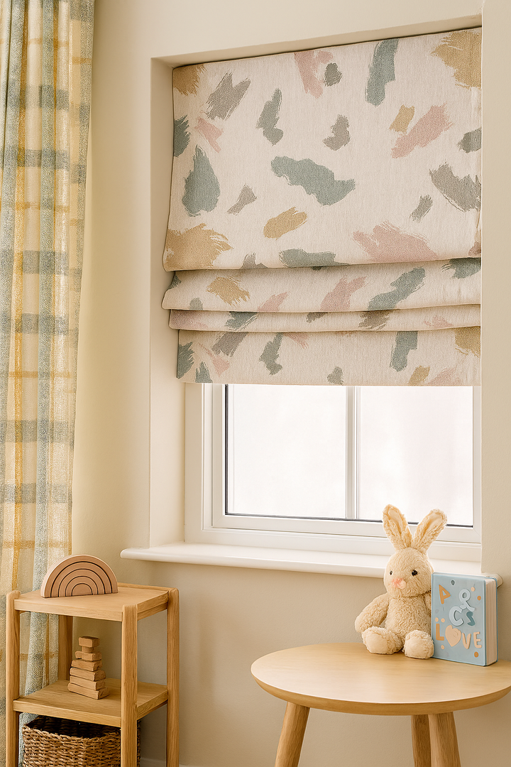 Pastel Brushstroke Pure Linen Roman Blind – Made-to-Measure Kids & Nursery | Light-Filter or Blackout