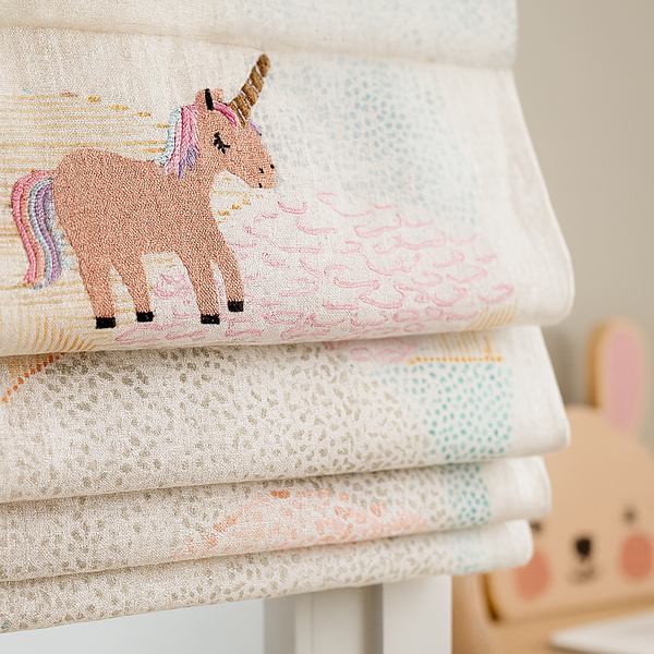 Pastel Unicorn Pure Linen Roman Blind – Made-to-Measure Kids & Nursery | Light-Filter or Blackout