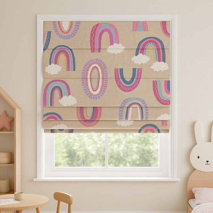 Colour-Pop Rainbow Pure Linen Roman Blind – Made-to-Measure Kids & Nursery | Light-Filter or Blackout
