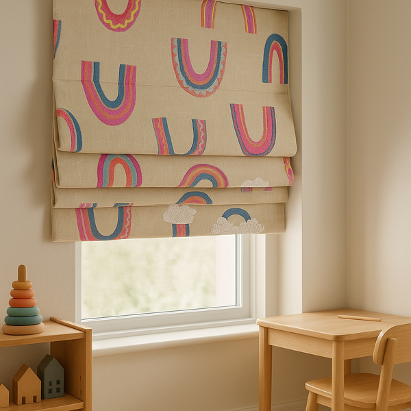 Colour-Pop Rainbow Pure Linen Roman Blind – Made-to-Measure Kids & Nursery | Light-Filter or Blackout