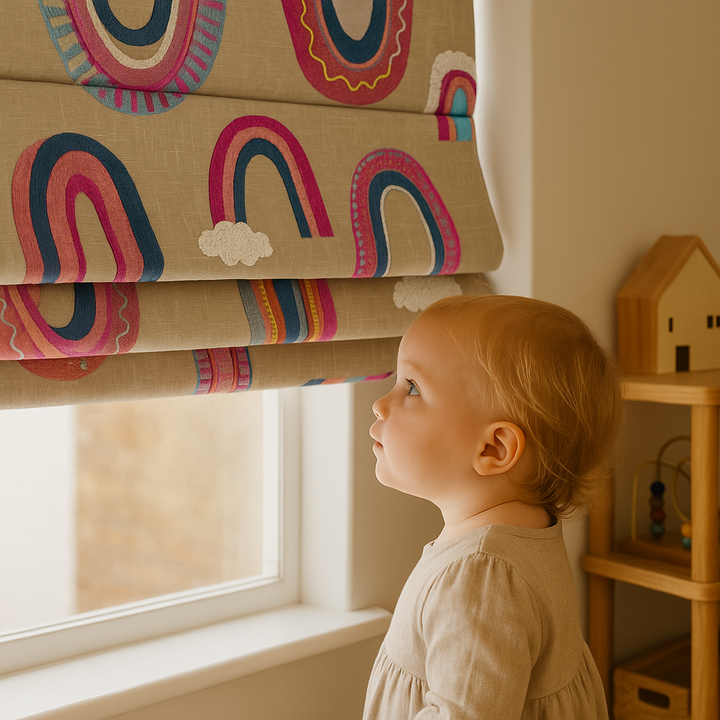 Colour-Pop Rainbow Pure Linen Roman Blind – Made-to-Measure Kids & Nursery | Light-Filter or Blackout