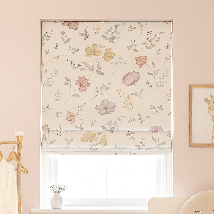 Watercolour Wildflower Pure Linen Roman Blind – Made-to-Measure Kids & Nursery | Light-Filter or Blackout