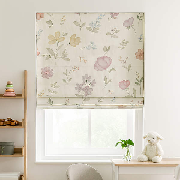 Watercolour Wildflower Pure Linen Roman Blind – Made-to-Measure Kids & Nursery | Light-Filter or Blackout