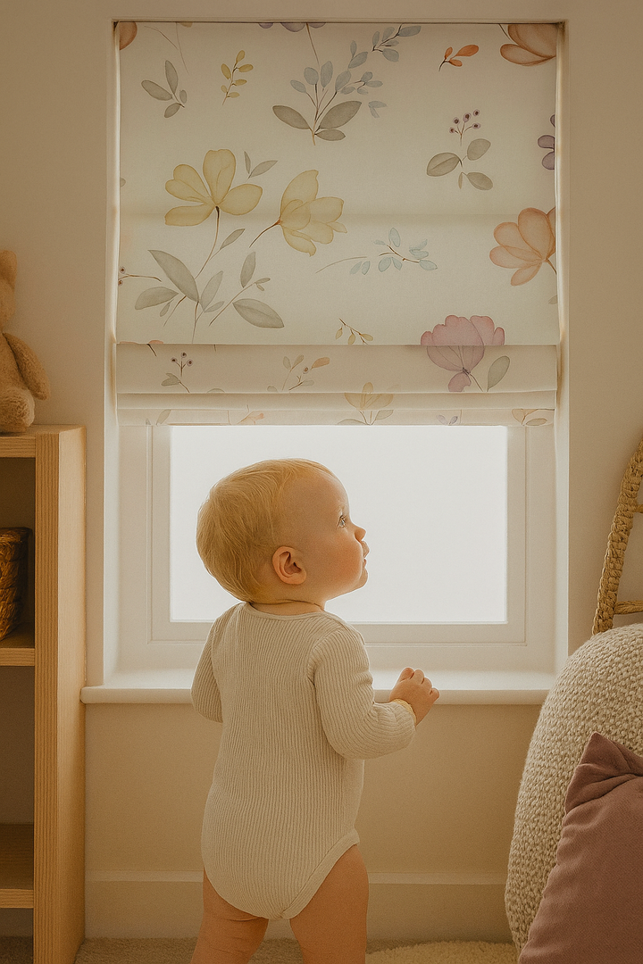 Watercolour Wildflower Pure Linen Roman Blind – Made-to-Measure Kids & Nursery | Light-Filter or Blackout