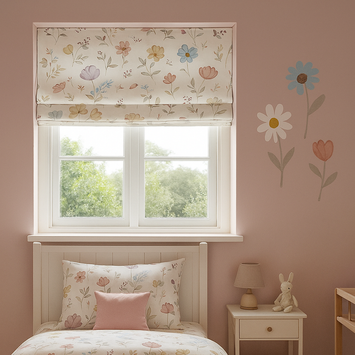 Watercolour Wildflower Pure Linen Roman Blind – Made-to-Measure Kids & Nursery | Light-Filter or Blackout