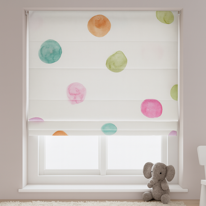 Multicolour Polka-Dot Pure Linen Roman Blind – Made-to-Measure Kids & Nursery | Light-Filter or Blackout