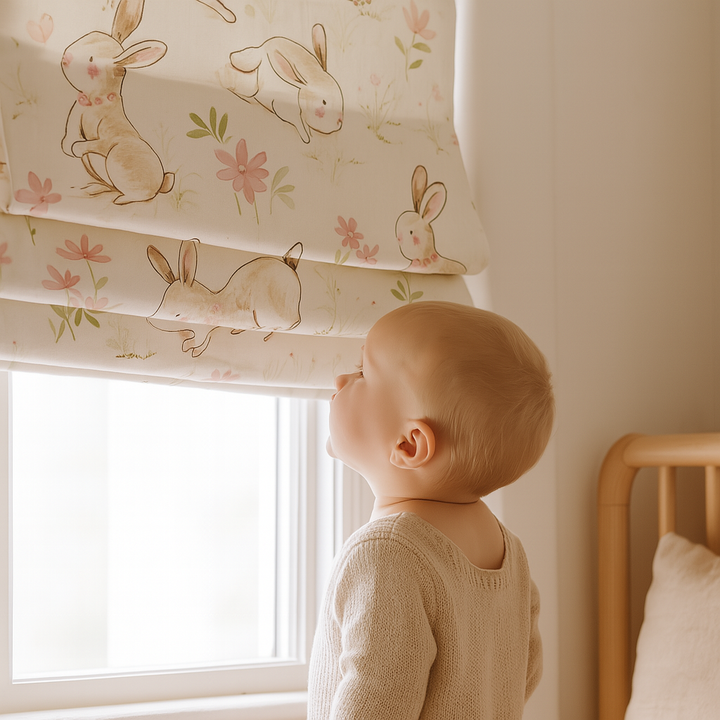 Meadow Bunny Pure Linen Roman Blind – Made-to-Measure Kids & Nursery | Light-Filter or Blackout