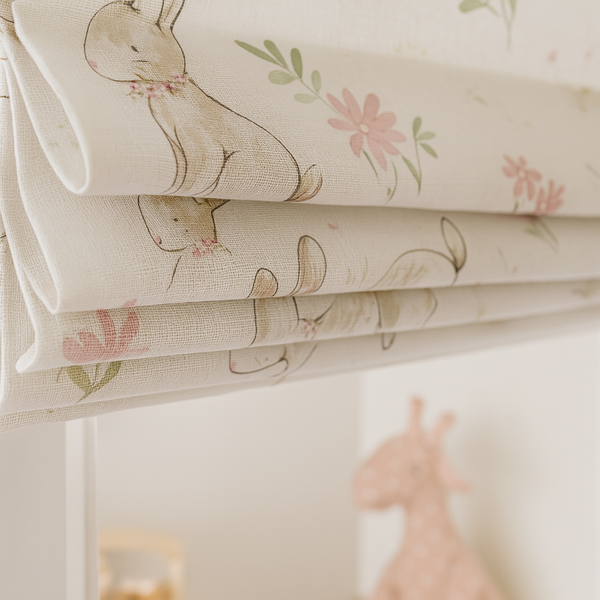 Meadow Bunny Pure Linen Roman Blind – Made-to-Measure Kids & Nursery | Light-Filter or Blackout