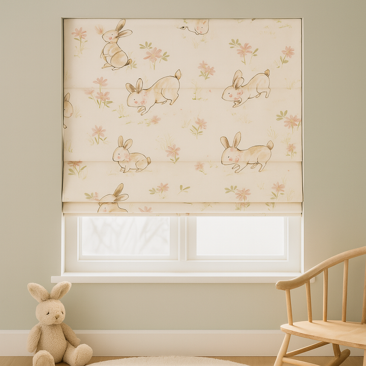 Meadow Bunny Pure Linen Roman Blind – Made-to-Measure Kids & Nursery | Light-Filter or Blackout