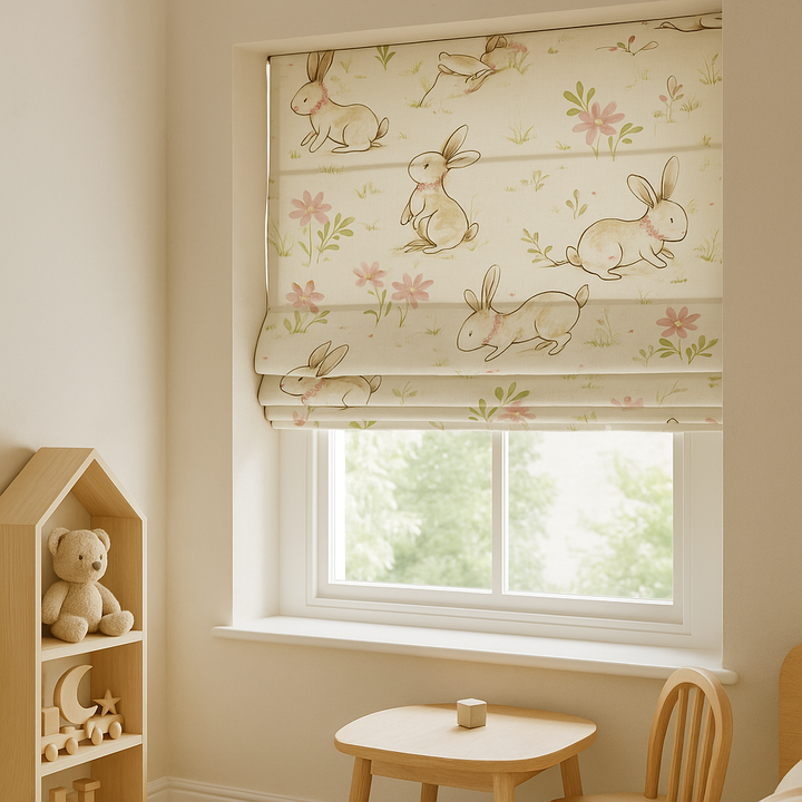 Meadow Bunny Pure Linen Roman Blind – Made-to-Measure Kids & Nursery | Light-Filter or Blackout