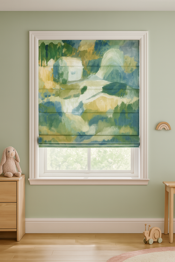 Watercolour Cottage Linen Roman Blind – Made-to-Measure Kids & Nursery | Light-Filter or Blackout