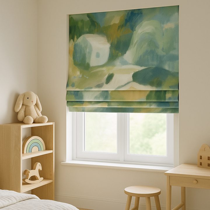 Watercolour Cottage Linen Roman Blind – Made-to-Measure Kids & Nursery | Light-Filter or Blackout