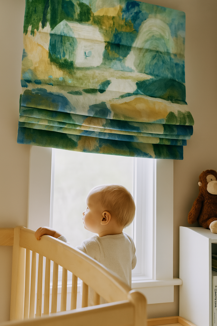 Watercolour Cottage Linen Roman Blind – Made-to-Measure Kids & Nursery | Light-Filter or Blackout