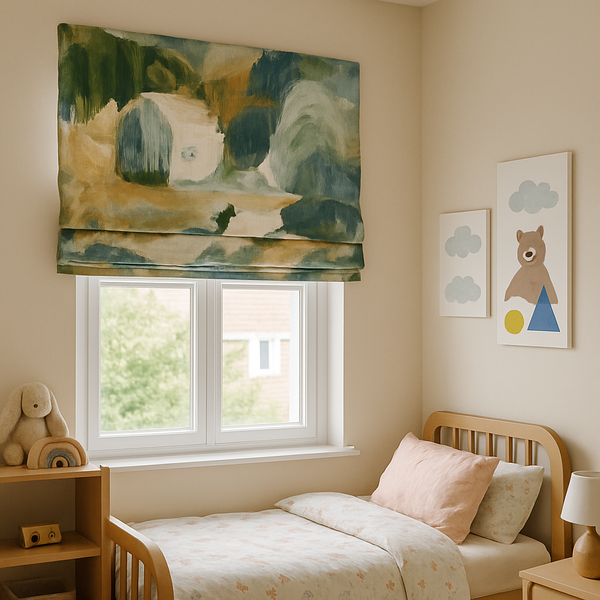 Watercolour Cottage Linen Roman Blind – Made-to-Measure Kids & Nursery | Light-Filter or Blackout