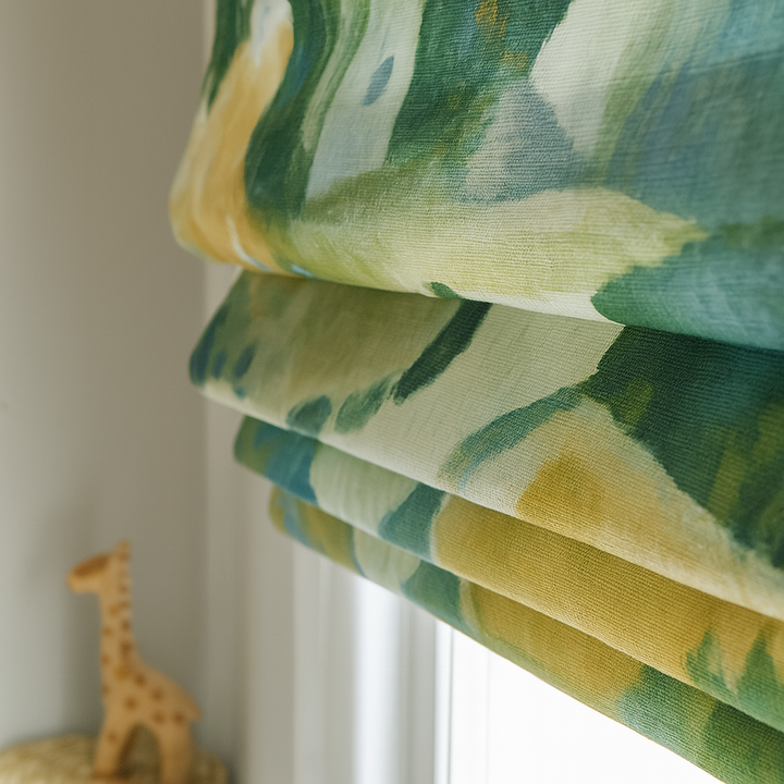 Watercolour Cottage Linen Roman Blind – Made-to-Measure Kids & Nursery | Light-Filter or Blackout