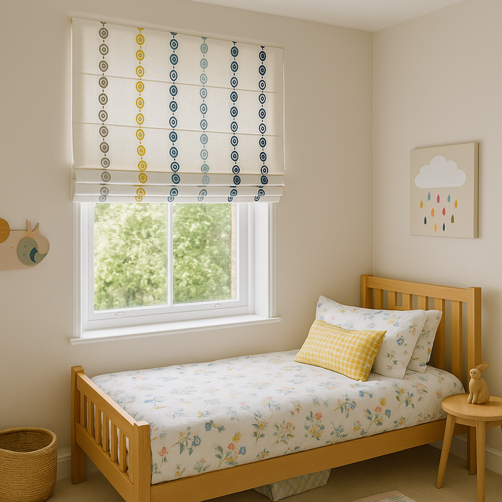 Rainbow Ombre Embroidered Linen Roman Blind – Made-to-Measure Kids & Nursery | Light-Filter or Blackout