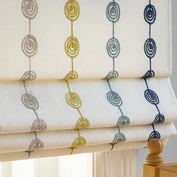 Rainbow Ombre Embroidered Linen Roman Blind – Made-to-Measure Kids & Nursery | Light-Filter or Blackout