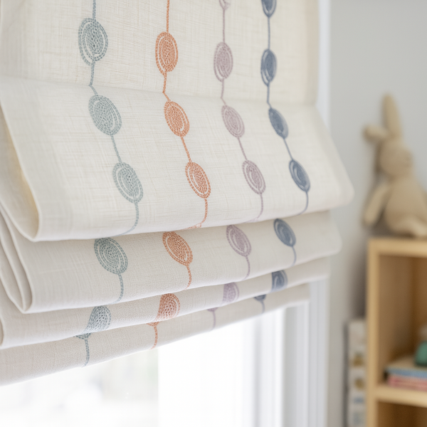Pastel Ombre Stripe Embroidered Pure Linen Roman Blind – Made-to-Measure Kids & Nursery | Light-Filter or Blackout