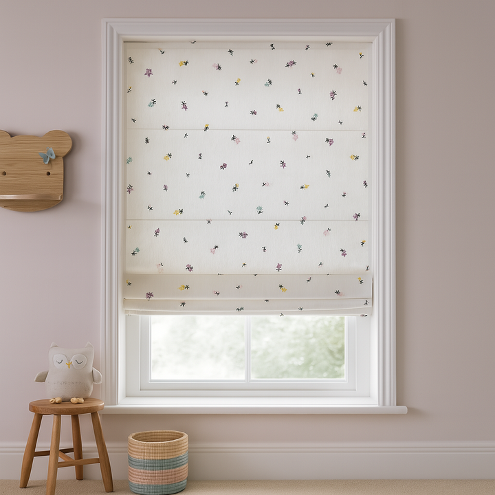Pastel Meadow Sprinkles Linen Roman Blind – Made-to-Measure Kids & Nursery | Light-Filter or Blackout