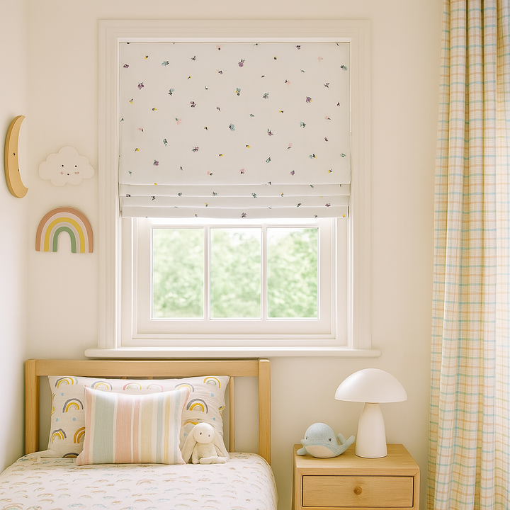 Pastel Meadow Sprinkles Linen Roman Blind – Made-to-Measure Kids & Nursery | Light-Filter or Blackout