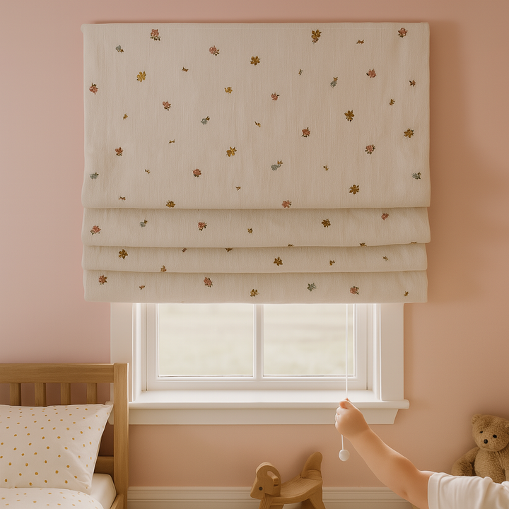 Wildflower Confetti Pure Linen Roman Blind – Made-to-Measure Kids & Nursery | Light-Filter or Blackout