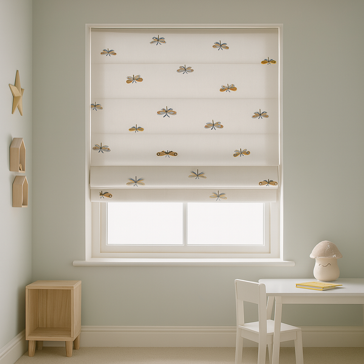 Butterfly Whimsy Pure Linen Roman Blind – Made-to-Measure Kids & Nursery | Light-Filter or Blackout