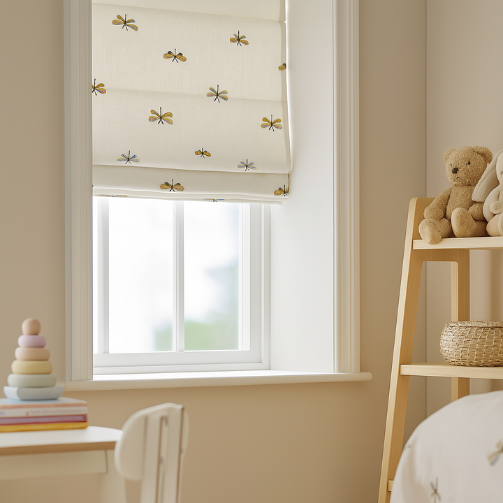 Butterfly Whimsy Pure Linen Roman Blind – Made-to-Measure Kids & Nursery | Light-Filter or Blackout