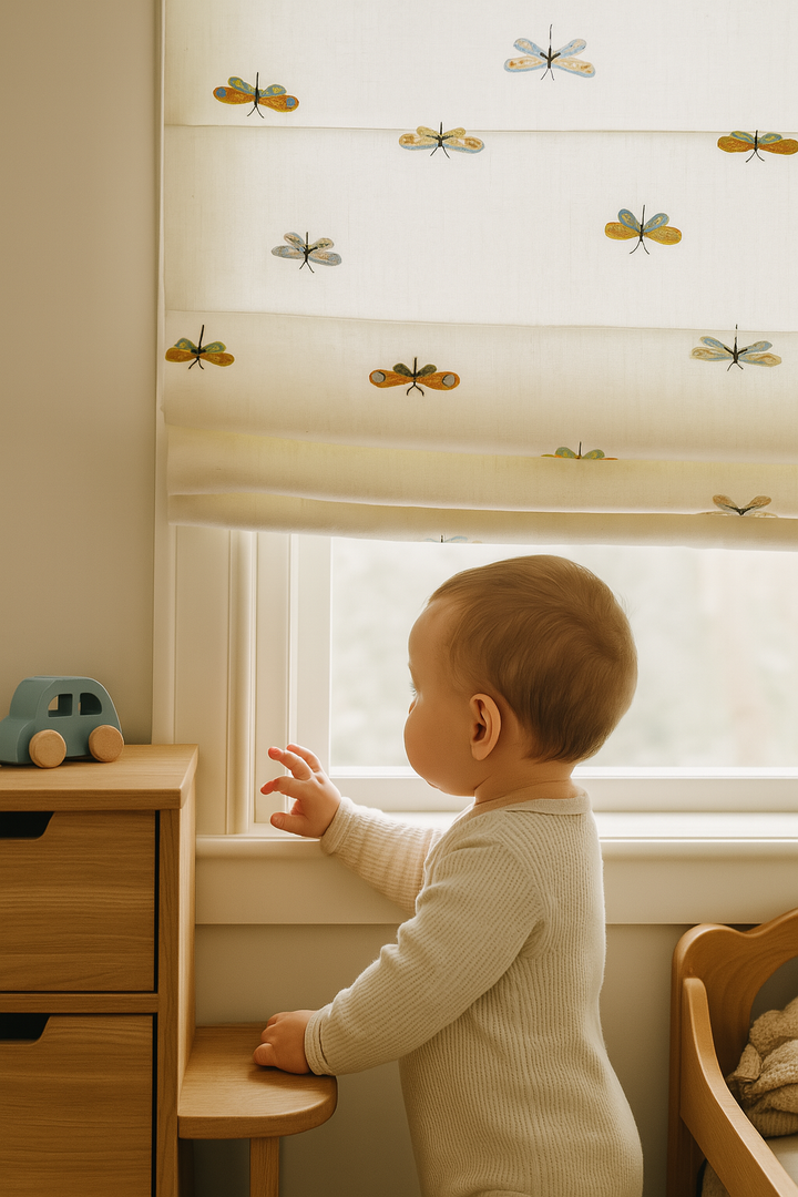 Butterfly Whimsy Pure Linen Roman Blind – Made-to-Measure Kids & Nursery | Light-Filter or Blackout