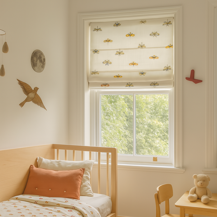 Butterfly Whimsy Pure Linen Roman Blind – Made-to-Measure Kids & Nursery | Light-Filter or Blackout