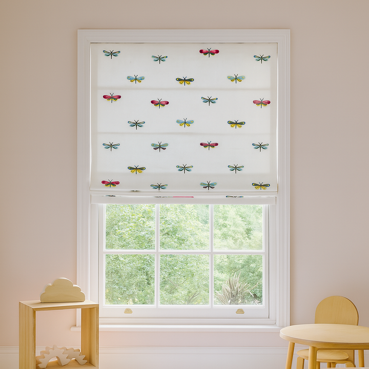 Jewel-Tone Dragonfly Pure Linen Roman Blind – Made-to-Measure Kids & Nursery | Light-Filter or Blackout
