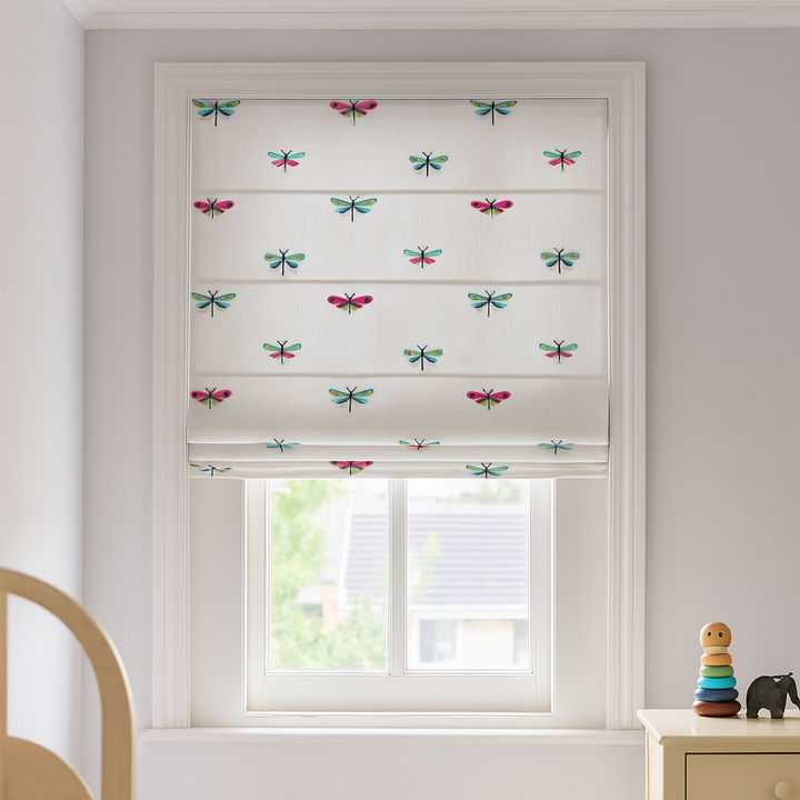 Jewel-Tone Dragonfly Pure Linen Roman Blind – Made-to-Measure Kids & Nursery | Light-Filter or Blackout