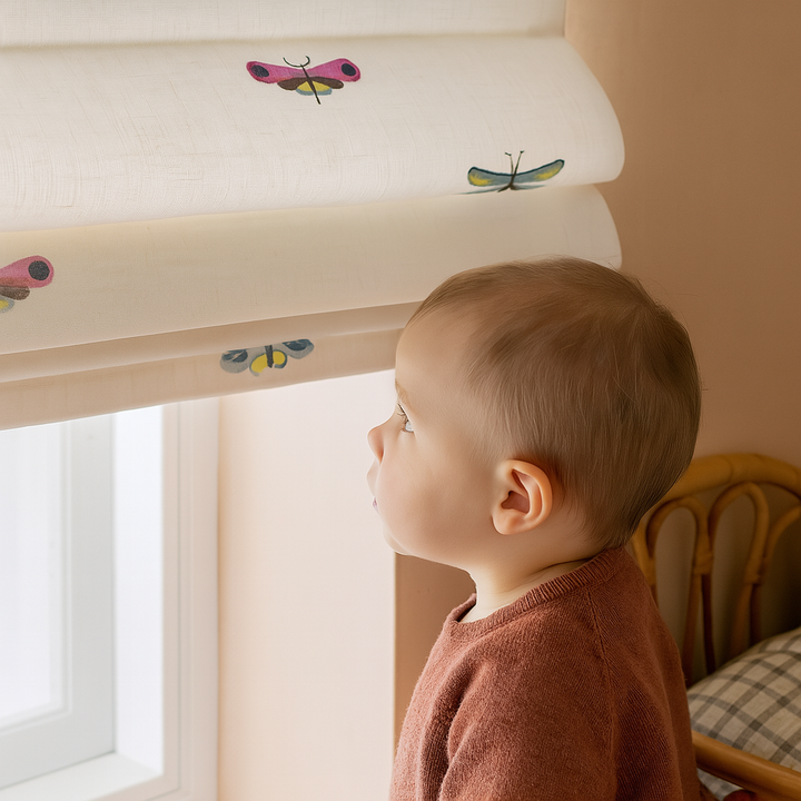 Jewel-Tone Dragonfly Pure Linen Roman Blind – Made-to-Measure Kids & Nursery | Light-Filter or Blackout