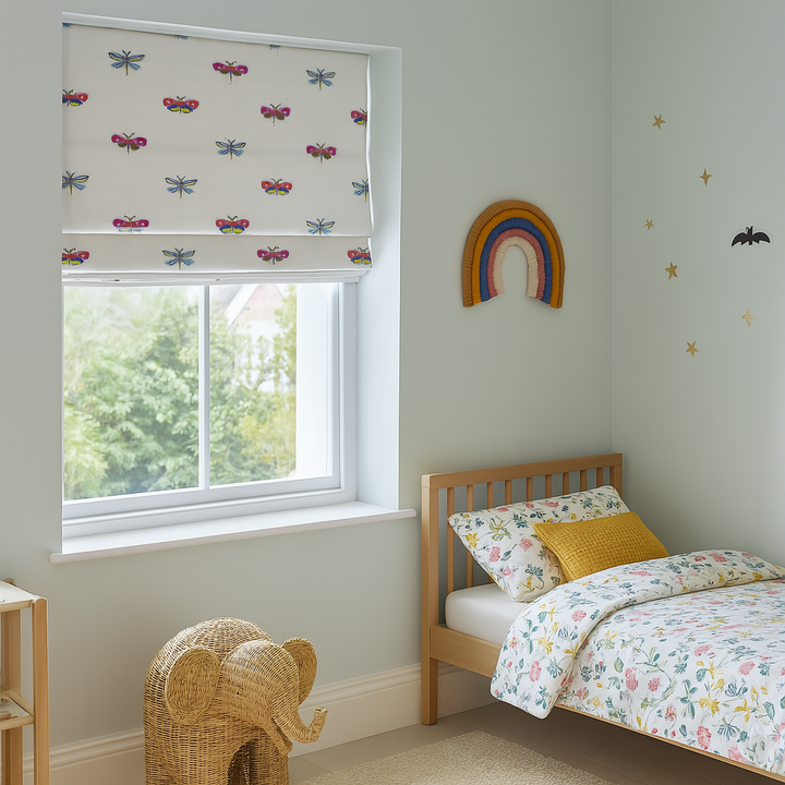 Jewel-Tone Dragonfly Pure Linen Roman Blind – Made-to-Measure Kids & Nursery | Light-Filter or Blackout