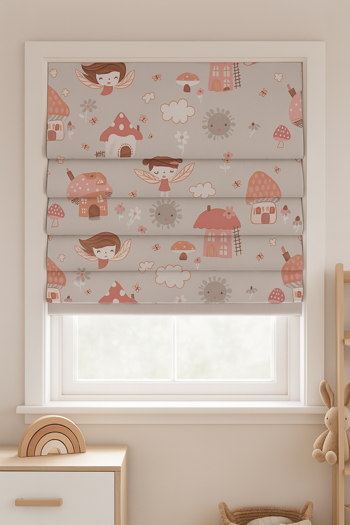 Fairy Village Pure Linen Roman Blind – 5 Colourways | Made-to-Measure Kids & Nursery | Light-Filter or Blackout