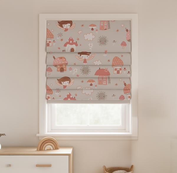 Fairy Village Pure Linen Roman Blind – 5 Colourways | Made-to-Measure Kids & Nursery | Light-Filter or Blackout