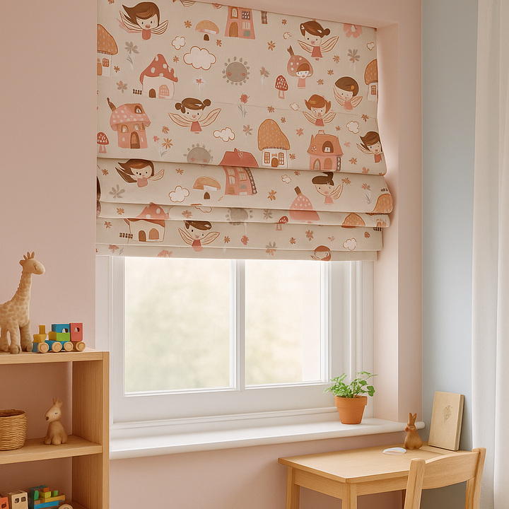 Fairy Village Pure Linen Roman Blind – 5 Colourways | Made-to-Measure Kids & Nursery | Light-Filter or Blackout