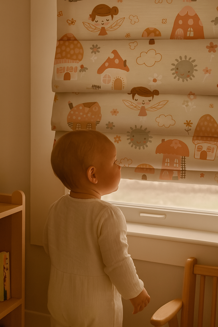 Fairy Village Pure Linen Roman Blind – 5 Colourways | Made-to-Measure Kids & Nursery | Light-Filter or Blackout