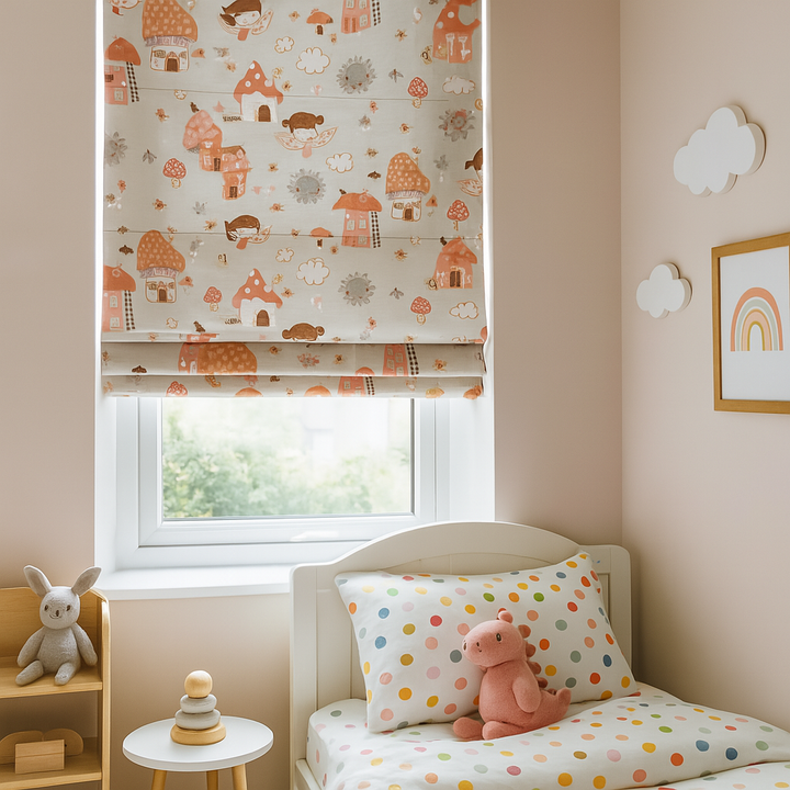 Fairy Village Pure Linen Roman Blind – 5 Colourways | Made-to-Measure Kids & Nursery | Light-Filter or Blackout