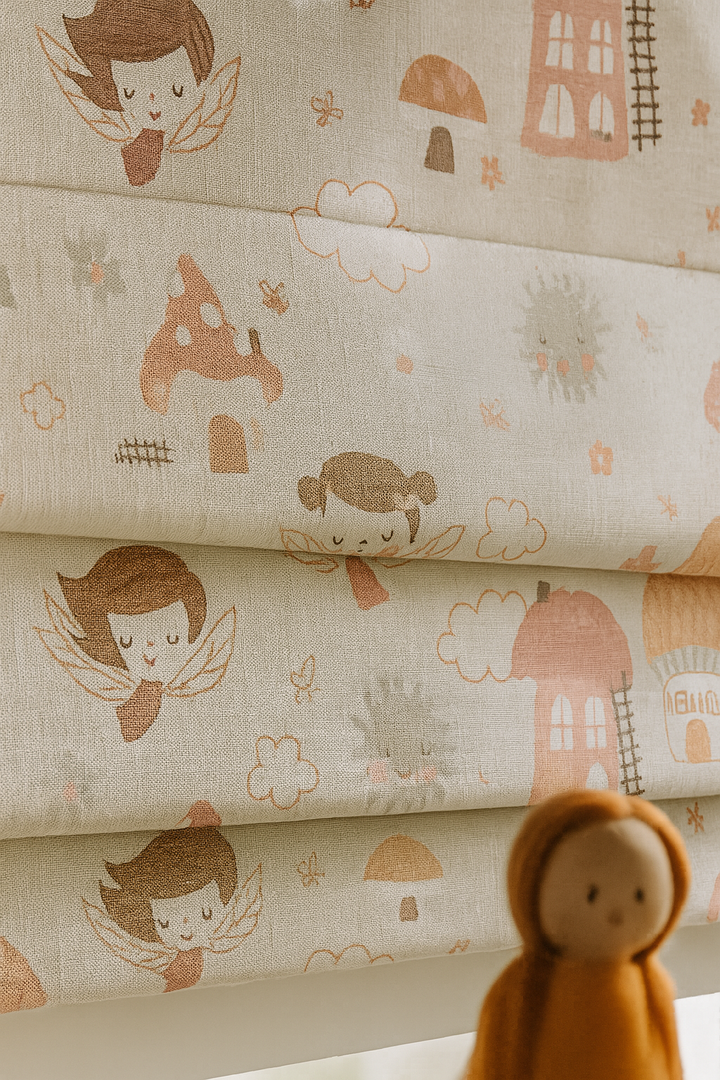 Fairy Village Pure Linen Roman Blind – 5 Colourways | Made-to-Measure Kids & Nursery | Light-Filter or Blackout
