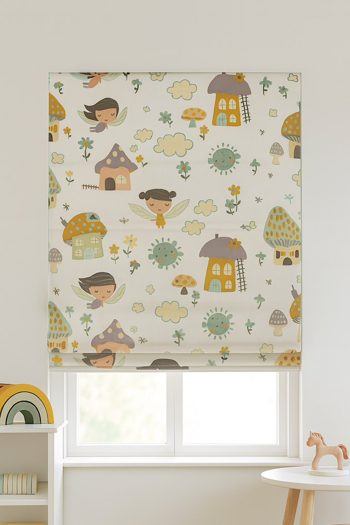 Fairy Village Pure Linen Roman Blind – 5 Colourways | Made-to-Measure Kids & Nursery | Light-Filter or Blackout
