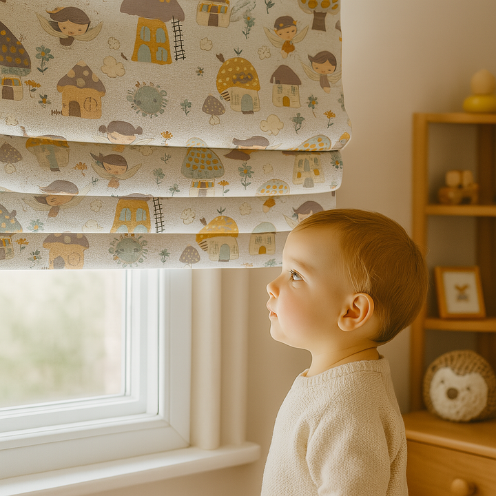 Fairy Village Pure Linen Roman Blind – 5 Colourways | Made-to-Measure Kids & Nursery | Light-Filter or Blackout