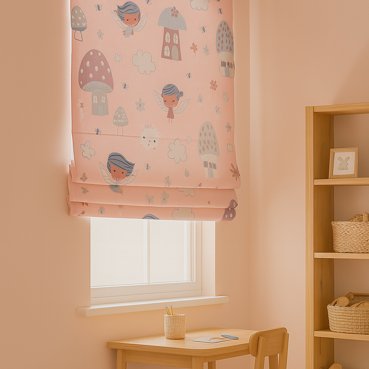 Fairy Village Pure Linen Roman Blind – 5 Colourways | Made-to-Measure Kids & Nursery | Light-Filter or Blackout
