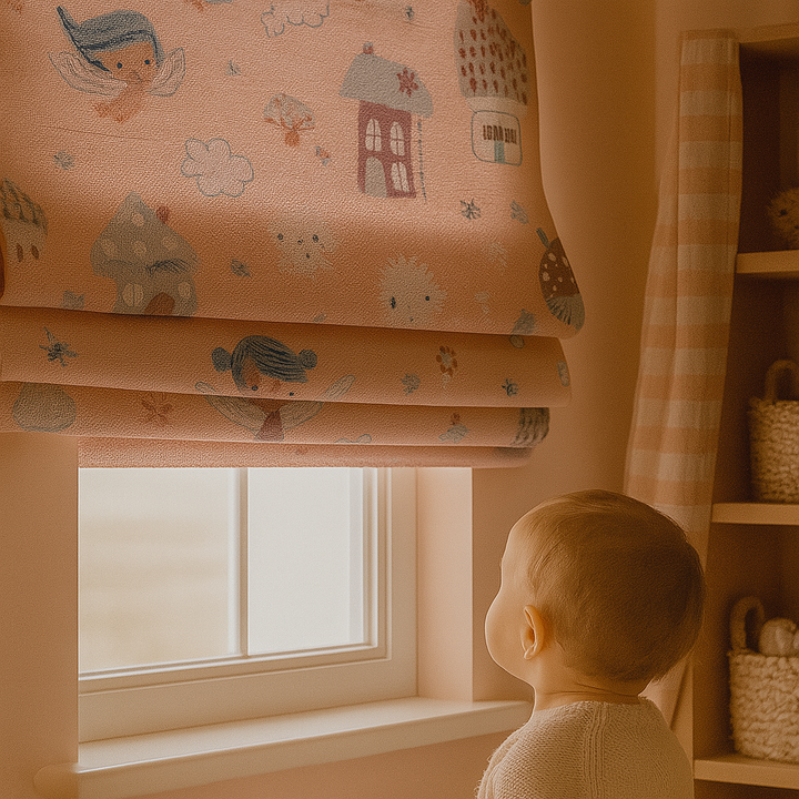 Fairy Village Pure Linen Roman Blind – 5 Colourways | Made-to-Measure Kids & Nursery | Light-Filter or Blackout